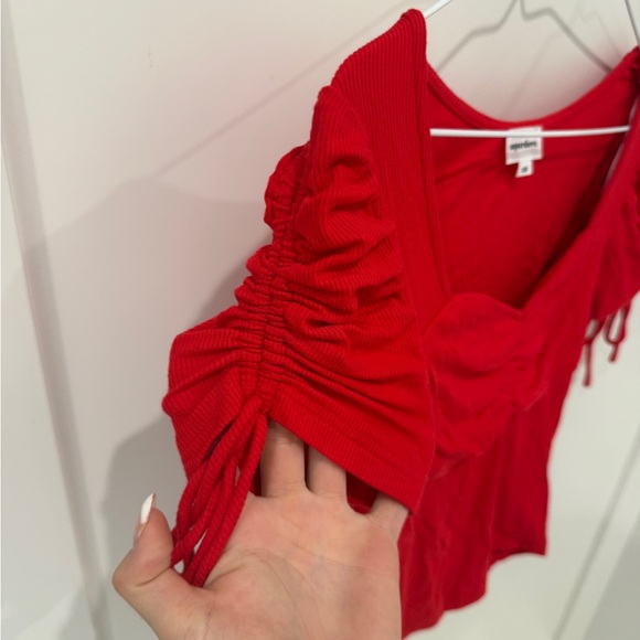 Revolve Superdown Red Ruched Sleeve Top - Picture 3 of 4